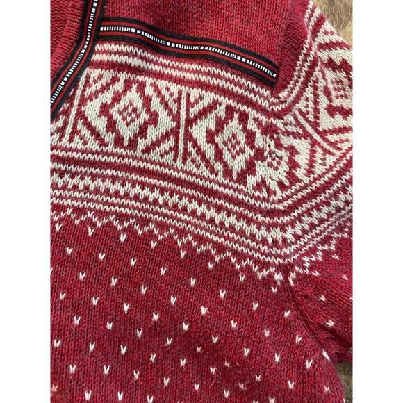 Woolrich Women's Red Nordic Fair Isle Cotton Full Zip Ruby Sweater Small - Picture 3 of 6